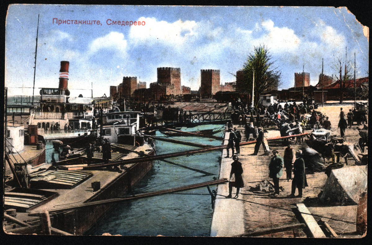 1910. Pristanište na Dunavu i putnički parobrod